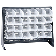 Bench Rack w/ 24 Clear View 7-3/8" x 4-1/8" x 3" Bins