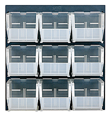 Louvered Panel - Gray, 18"W x 19"H w/ 9 Clear View 10-7/8" x 5-1/2" x 5" Bins