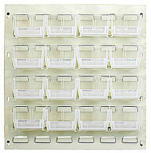 Louvered Panel - Oyster White, 18"W x 19"H w/ 16 Clear View 7-3/8" x 4-1/8" x 3" Bins