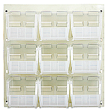 Louvered Panel - Oyster White, 18"W x 19"H w/ 9 Clear View 10-7/8" x 5-1/2" x 5" Bins