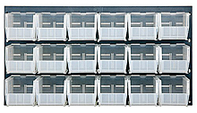 Louvered Panel - Gray, 36"W x 19"H w/ 18 Clear View 10-7/8" x 5-1/2" x 5" Bins