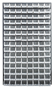 Louvered Panel - Gray, 36"W x 61"H w/ 120 Clear View 7-3/8" x 4-1/8" x 3" Bins