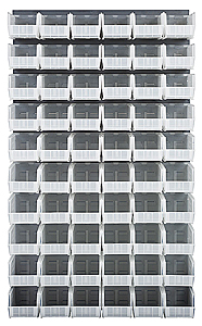 Louvered Panel - Gray, 36"W x 61"H w/ 60 Clear View 10-7/8" x 5-1/2" x 5" Bins