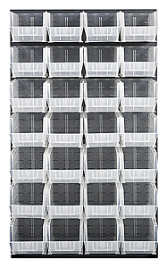Louvered Panel - Gray, 36"W x 61"H w/ 28 Clear View 14-3/4" x 8-1/4" x 7" Bins