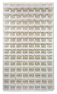 Louvered Panel - Oyster White, 36"W x 61"H w/ 120 Clear View 7-3/8" x 4-1/8" x 3" Bins