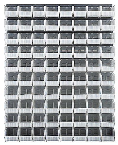 Louvered Panel - Gray, 48"W x 61"H w/ 80 Clear View 10-7/8" x 5-1/2" x 5" Bins