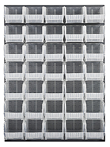 Louvered Panel - Gray, 48"W x 61"H w/ 35 Clear View 14-3/4" x 8-1/4" x 7" Bins
