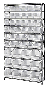 Steel Shelving w/ 10 Shelves, 48 Multi-size Clear View Bins