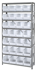 Steel Shelving w/ 8 Shelves, 28 Clear View 14-3/4" x 8-1/4" x 7" Bins