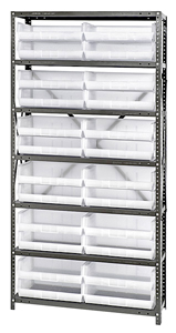 Steel Shelving w/ 7 Shelves, 24 Clear View 10-7/8" x 16-1/2" x 5" Bins