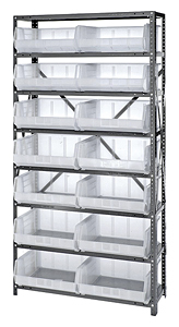 Steel Shelving w/ 8 Shelves, 14 Clear View 14-3/4" x 16-1/2" x 7" Bins
