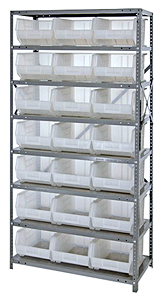 Steel Shelving w/ 8 Shelves, 21 Clear View 16" x 11" x 8" Bins