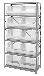 Steel Shelving w/ 6 Shelves, 10 Clear View 18" x 16-1/2" x 11" Bins