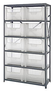 Steel Shelving w/ 6 Shelves, 10 Clear View 17-1/2" x 16-1/2" x 12-1/2" Bins