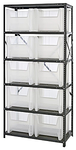 Steel Shelving w/ 6 Shelves, 10 Clear View 15-1/4" x 19-7/8" x 12-7/16" Bins