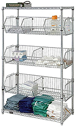Wire Basket Unit - 48"L x 24"W x 63"H, w/ 2 shelf levels & 3 basket levels