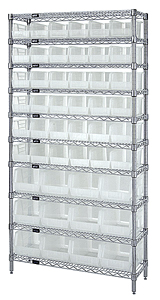 Wire Shelving w/ 10 Shelves & 48 Mixed Size Clear View Bins