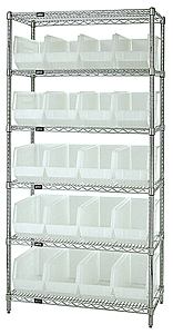 Wire Shelving w/ 6 Shelves & 20 Clear View 18" x 8-1/4" x 9" Bins