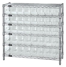 Wire Shelving w/ 6 Shelves & 40 Clear View 11-5/8" x 4-1/8" x 4" Bins