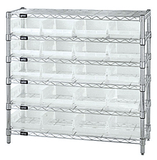 Wire Shelving w/ 6 Shelves & 20 Clear View 11-5/8" x 8-3/8" x 4" Bins