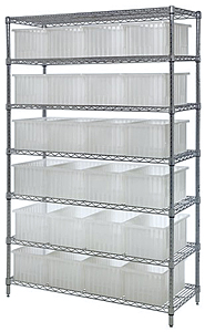 Wire Shelving w/ 24 Clear View Dividable Grid Containers - 7 Shelf