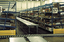 warehouse pick line with flow racks and conveyors