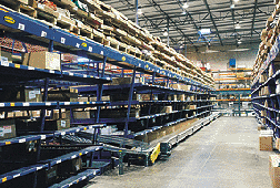 row of flow rack and pallet storage