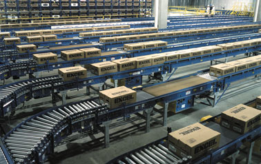 lines of conveyor carrying boxes