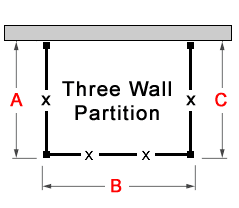 Three wall wire partition plan view