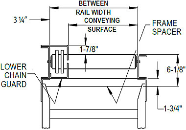 front view drawing of a model 25CRR conveyor  