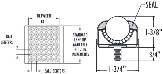 layout drawing of measurments for ball transfer tables