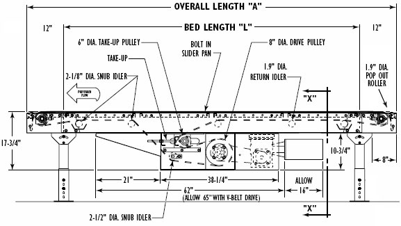 drawing of model SB Slider Bed Conveyor