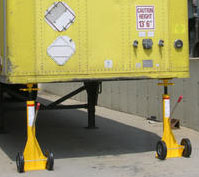 two trailer jacks positioned under a trailer
