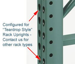 teardrop style pallet rack cutaway showing hole pattern